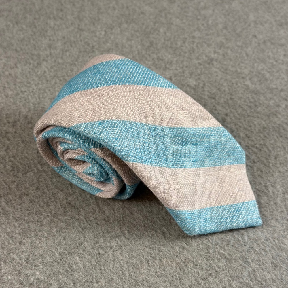 Sprezza New York City Mens Blue Beige Striped Linen Blend XL Necktie 62x2.75"